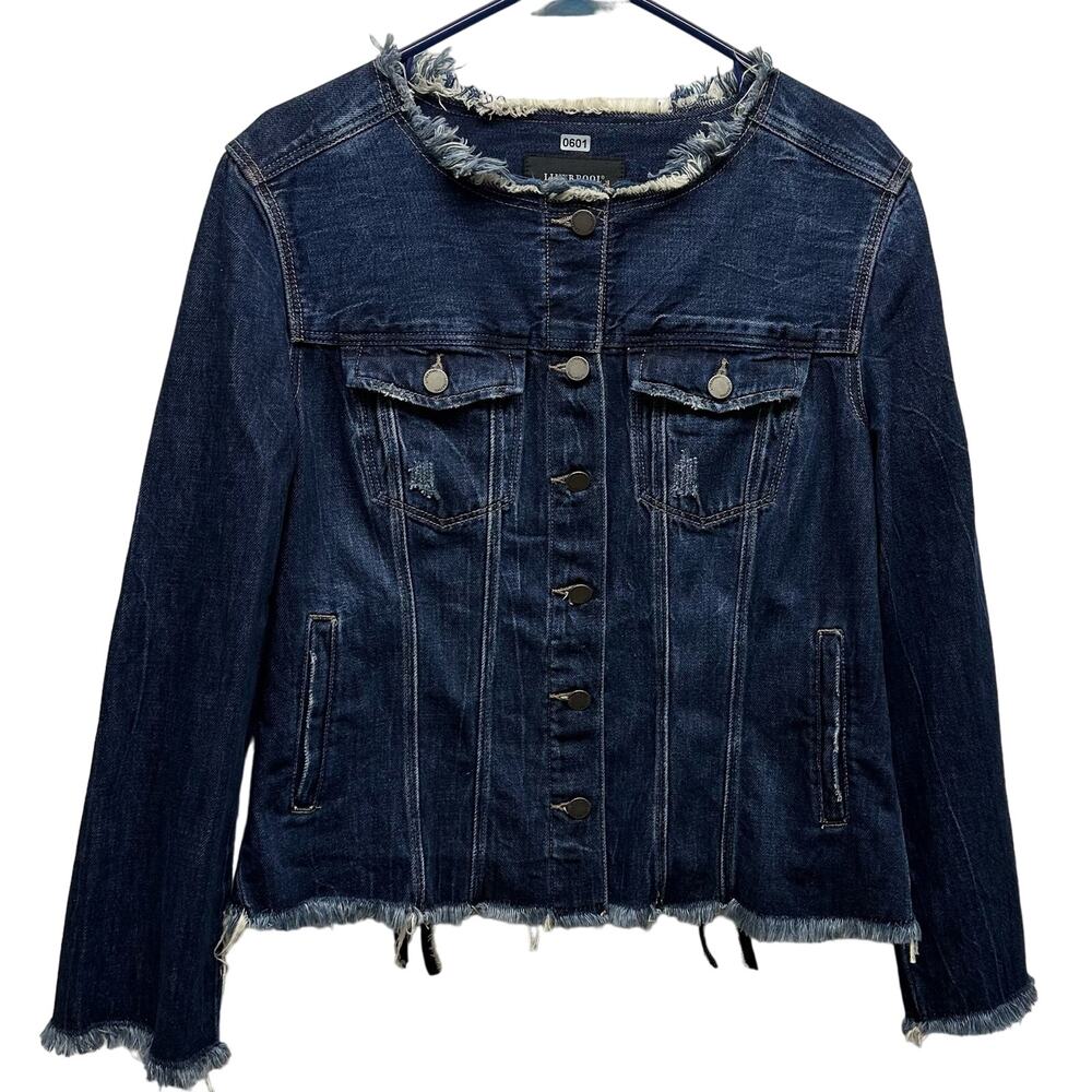 EUC, Liverpool Los Angeles Stylish Women’s Sz Lg Blue Denim Jean Jacket w/Braids